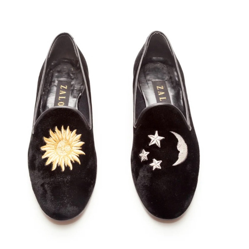 Zalo vintage Black Velvet Loafers with Gold and Silver Embroidery 9 Preloved